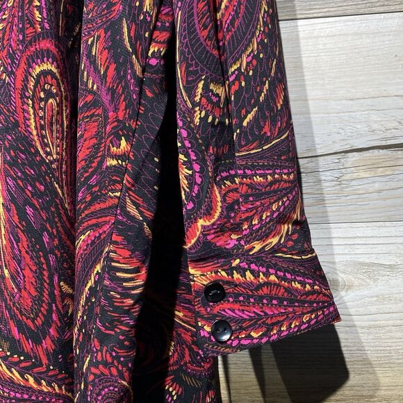 Catherines Button-Up Tunic Top Blouse 4X Red Multicolor Paisley Roll Tab Sleeves - Picture 4 of 7